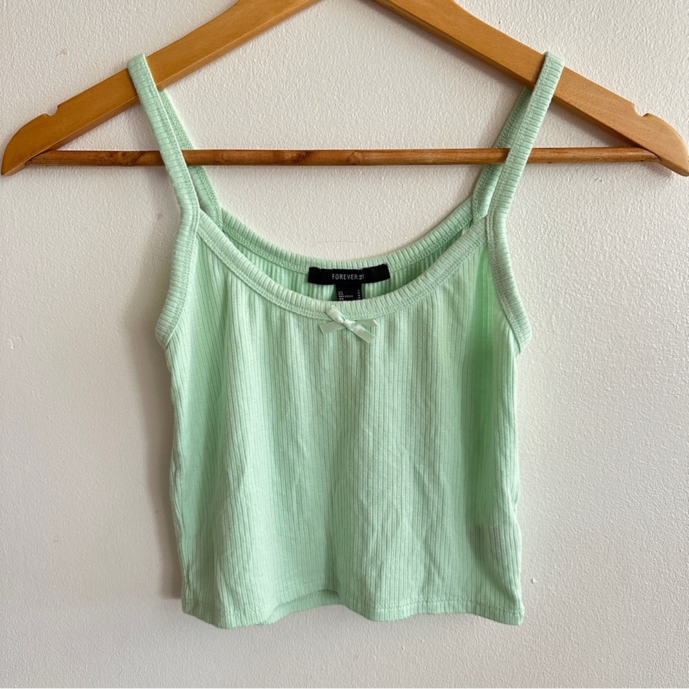 Forever 21 Mint Green Ribbed Tank Top with Front Bow
